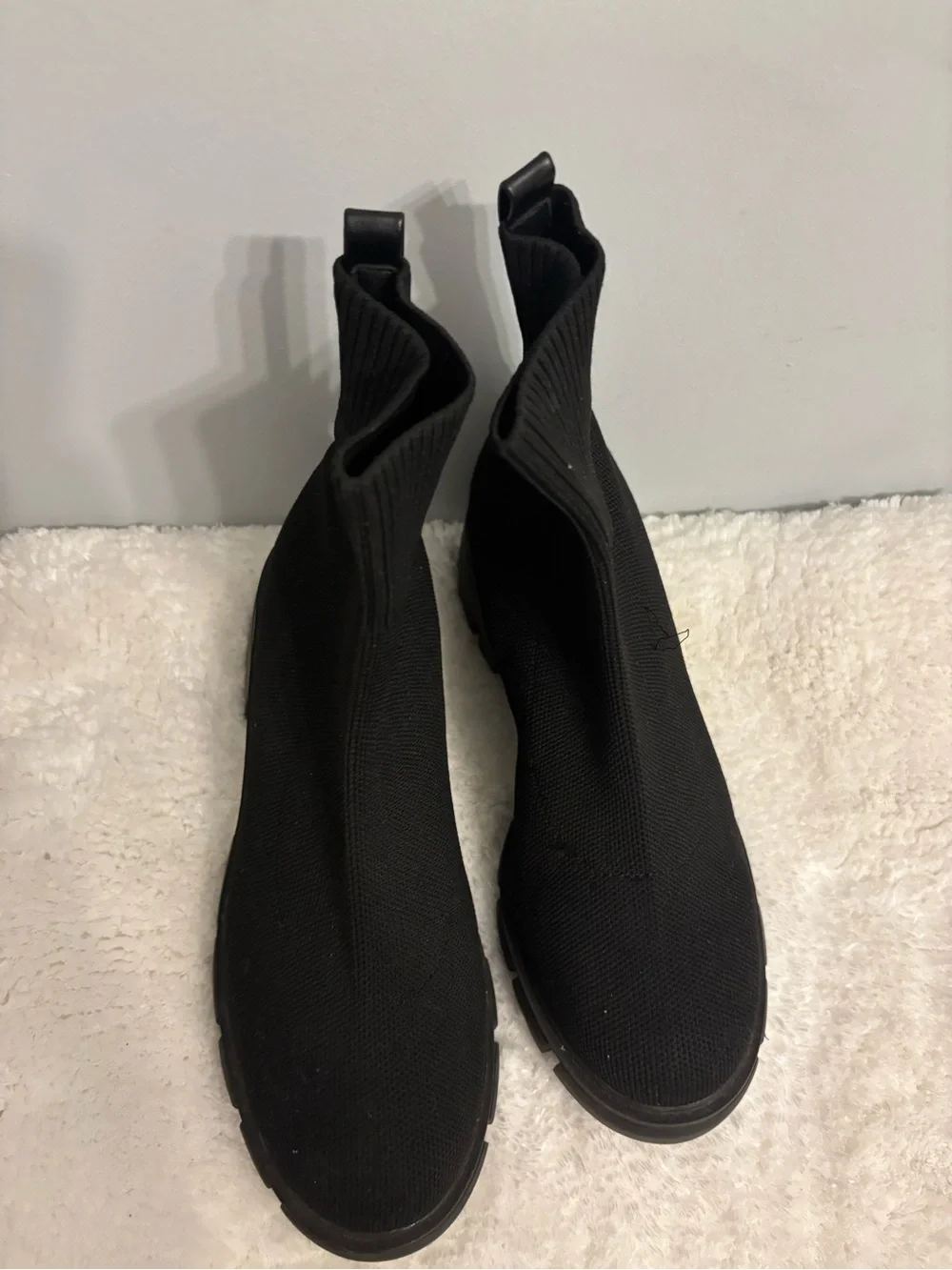 Black Knit Sock Booties - Women's Slip-On Ankle Boots